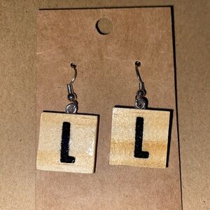 ☀️3/$12☀️ Letter “L” Wood Tile Earrings with Hypoallergenic Hooks
